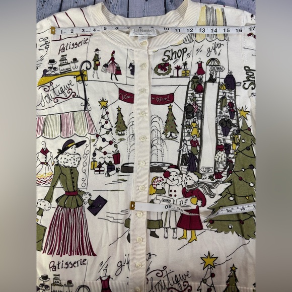 CJ Banks Cream Cotton Retro Holiday Cottagecore Festive Teacher Cardigan 1X - Picture 8 of 10